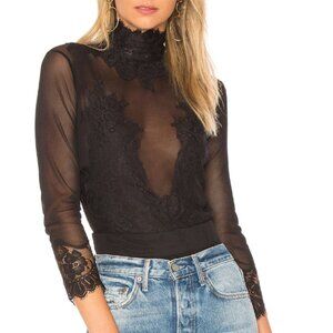 We Are HAH Take HAH Bow Reversible Lace Bodysuit in Noir NWT